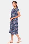 Rosaline Geo Blooms Knit Cotton Mid Length Nightdress - Blue Opal — thumbnail 2